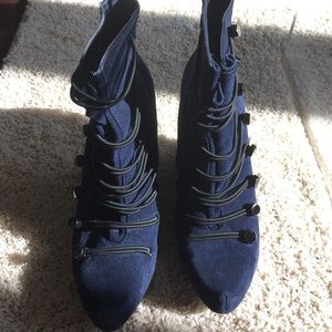 Navy wedged booties