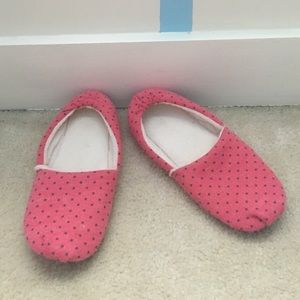 Pink and grey polka dot slippers