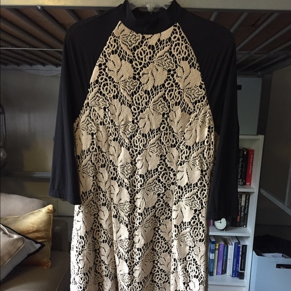 Black Off White lace sheer dress