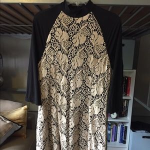 Black Off White lace sheer dress