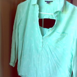 AEO Leaf Print Hi-Lo Top