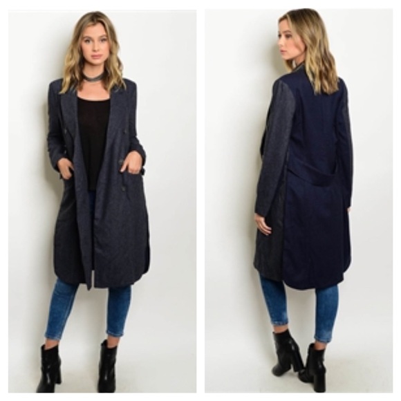 NAVY AND DENIM COLORED FABRIC TWO TONED COAT~SMALL - Picture 8 of 8