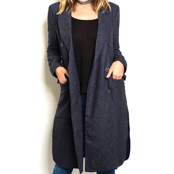 NAVY AND DENIM COLORED FABRIC TWO TONED COAT~SMALL - Picture 4 of 8