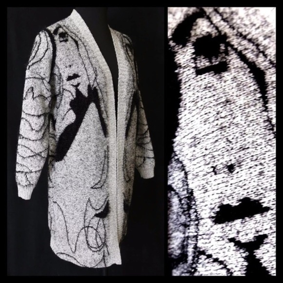 Silhouette Face Black Gray Eyelash Yarn Sweater - Picture 4 of 7