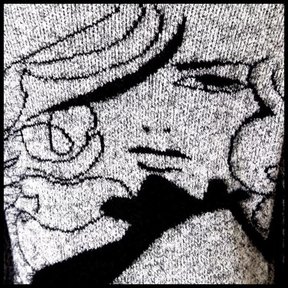 Silhouette Face Black Gray Eyelash Yarn Sweater - Picture 5 of 7