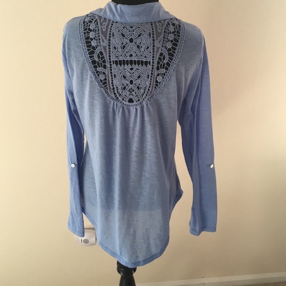 Light Blue Button Down Blouse W/ Crochet Back