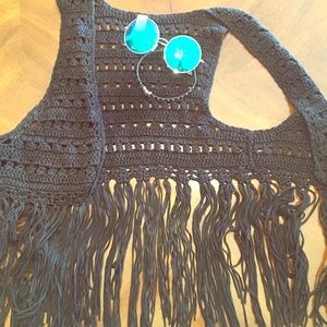 Soft knitted fringe vest