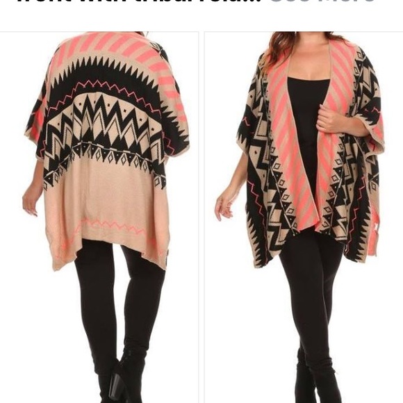 Plus size one fit poncho cardigan tribal print - Picture 3 of 3