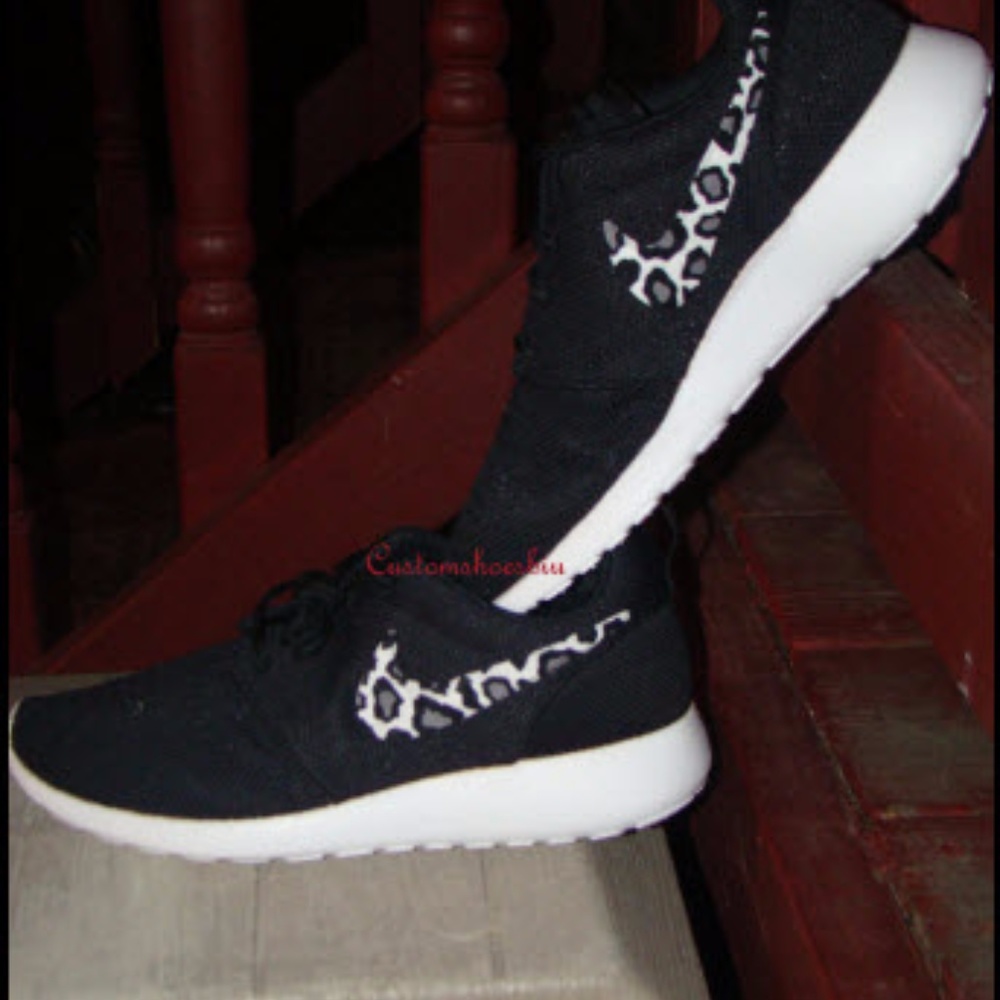 Custom Wolf Gray Cheetah Print Nike Roshes