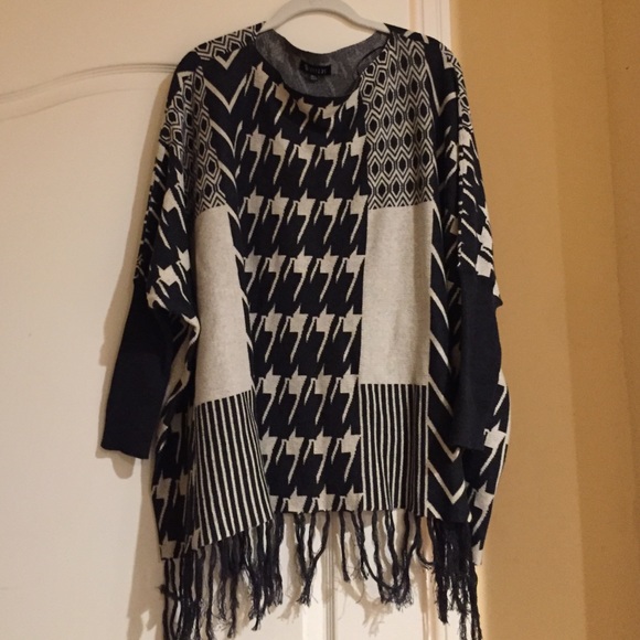 Navy Blue and White Poncho
