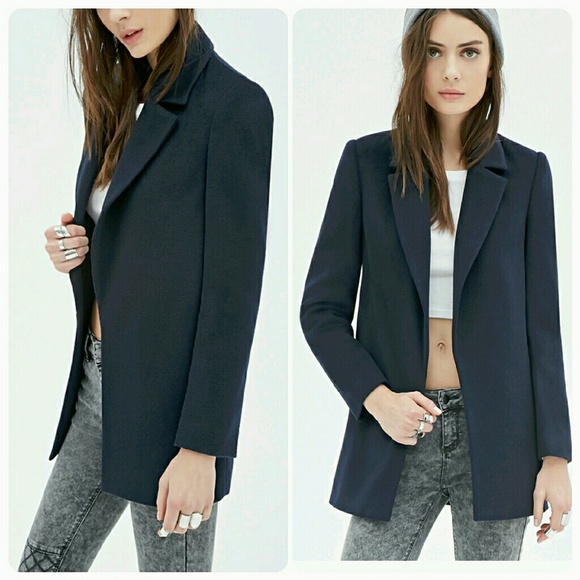 Forever 21 Navy Open-Front Overcoat