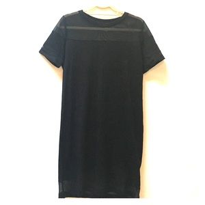 Black Shirt Dress with Mesh Panels