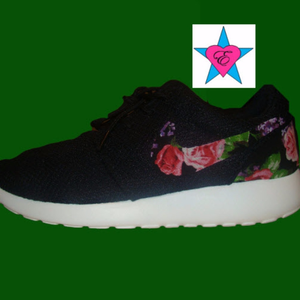 Custom Black Red Floral Nike Roshes