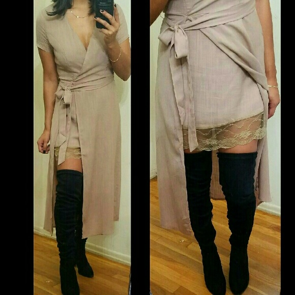 ๐บLAST ONE๐บ MADE TO AMAZE TAN MIDI LACE DRESS - Picture 2 of 3