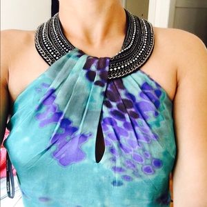 Bebe Embellished Neck Marbled Blouse