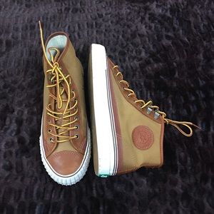 *PF flyers * brown/tan leather canvas high tops