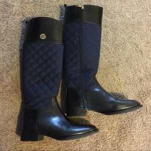 Navy Quilted Tory Birch Knee High Boots
