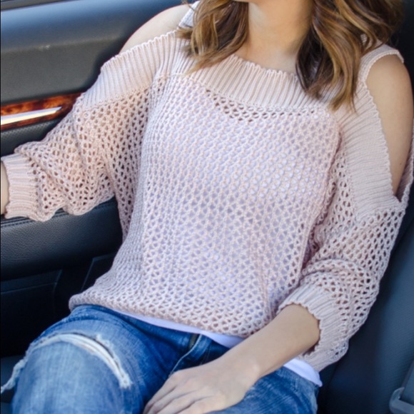 Cold- shoulder knit sweater