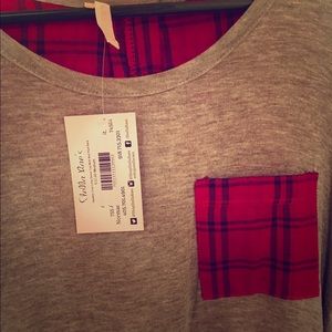 NWT heather gray and red plaid tunic.