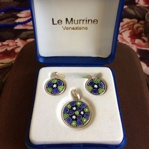 Sterling silver Murano glass necklace &earring set