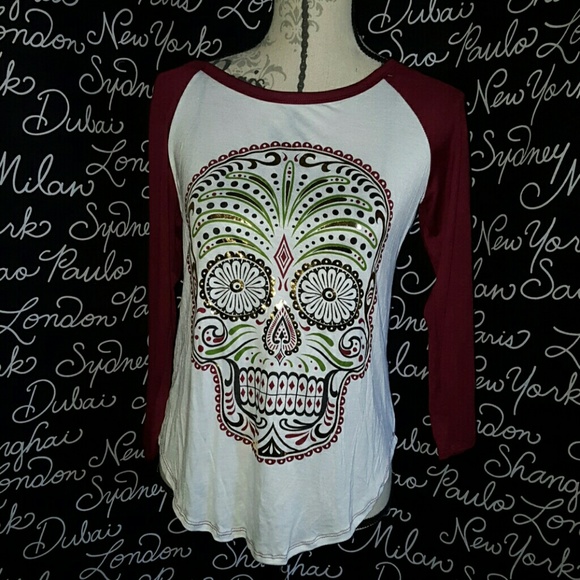 SOLD OUT !         sugar skull baseball T - Picture 2 of 3