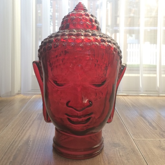 Red Glass Buddha Head (home decor)