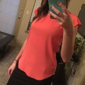 Coral Satin Express Cap Sleeve Blouse