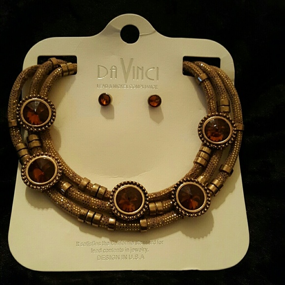 Unique Burnished Gold and Brown Stoned