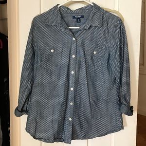 Polka dot chambray button up top