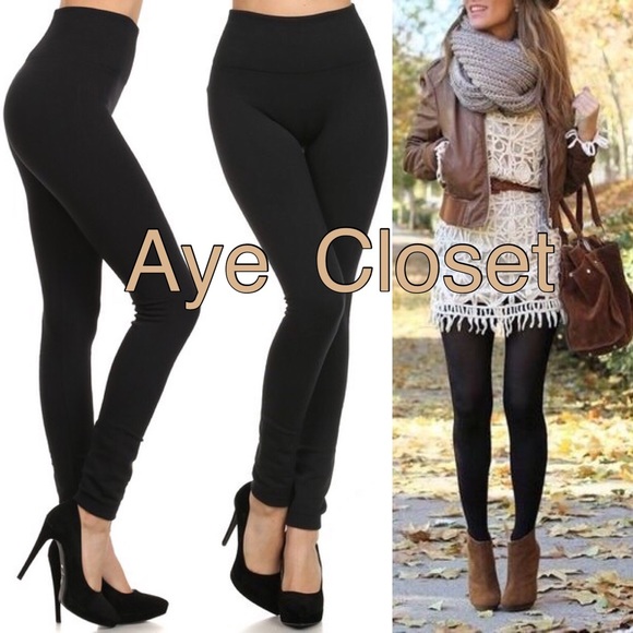 DARK BROWN fleece lined leggings super soft OS - Picture 4 of 4