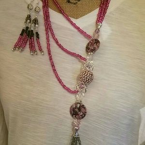 Pink Lariat Necklace w/earrings