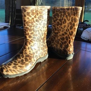 Cheetah print slogger rain boots