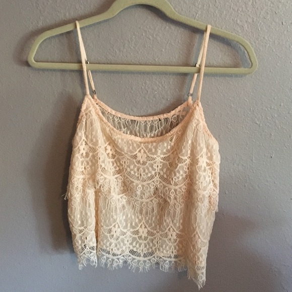 Forever 21 Peach Eyelash Lace Cropped Tank