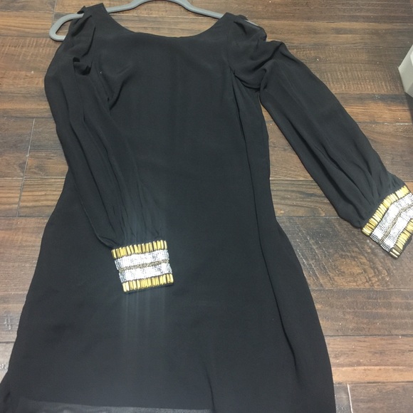 Bebe embellished cuff sleeve open back dress