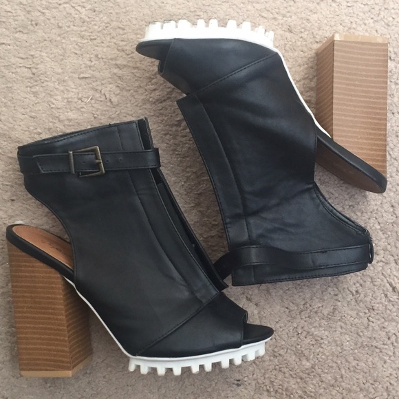 Black, ankle strap, open toed heels 