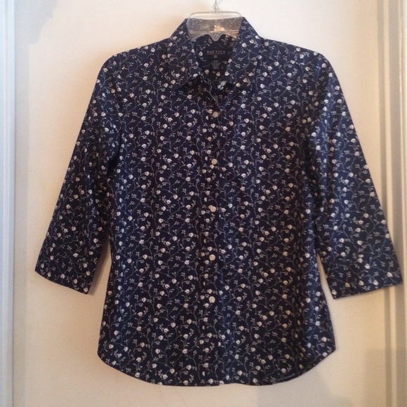 Button down collar navy blue blouse. - Picture 1 of 3