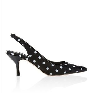 Black and white polka dot slingback low heels