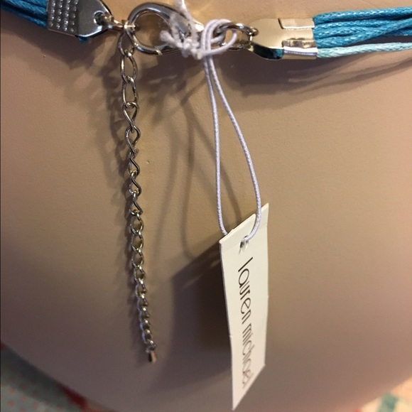 Aqua blue metal medallion with corded choker chain - Picture 3 of 4