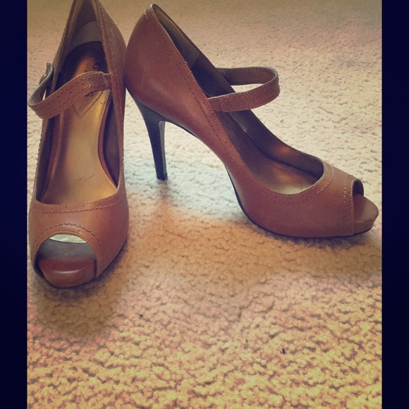 Brown Open toe heels by Guess