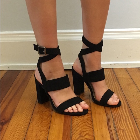 LAST CHANCE! Black Cross Ankle Strap Heels