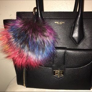 Rainbow Fox PomPom purse charm
