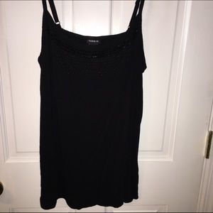 Black spaghetti strap tank with detailed neckline