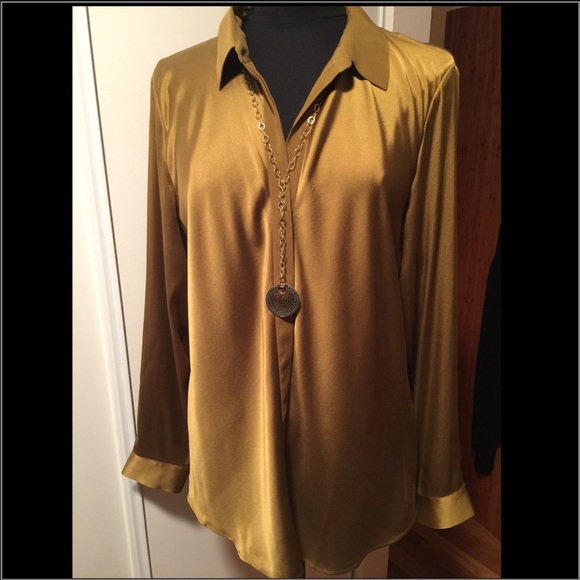 Eileen Fisher golden silk Button Blouse shirt top