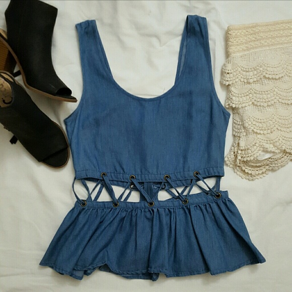 • DONATING •☇Chambray Peplum Top