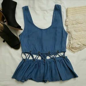 • DONATING •☇Chambray Peplum Top