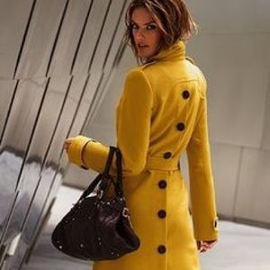 Yellow pea coat with buttons down the back