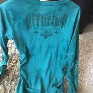 Affliction teal jeweled long sleeve shirt med