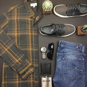 Ezekiel Shirts - Ezekiel Dark Grey and Yellow Plaid Button Up Ezekiel Shirts - Ezekiel Dark Grey and Yellow Plaid Button Up