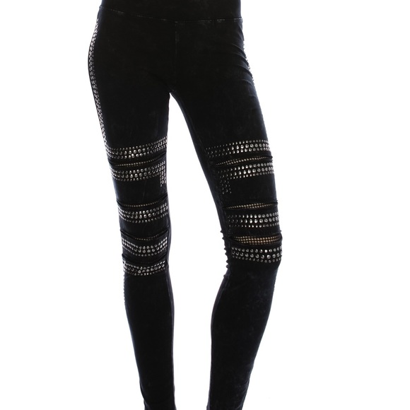 Black Vocal Mesh and Studded Leggings - Picture 3 of 6