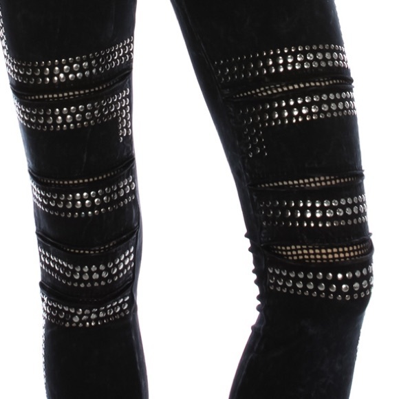 Black Vocal Mesh and Studded Leggings - Picture 2 of 6